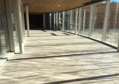 Wood ceiling and tile flooring at Connector -- Center for Music and Learning