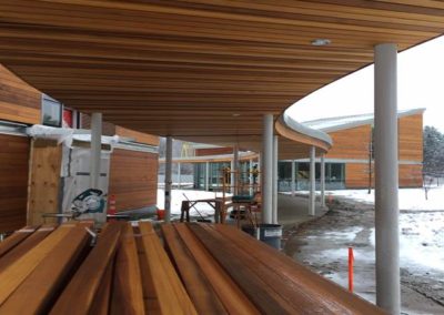 Wood ceiling at Curved Walkway -- Center for Music and Learning