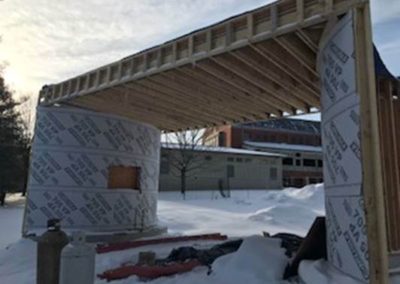 Roof and wall wood framing -- Ozawa Hall Gate.